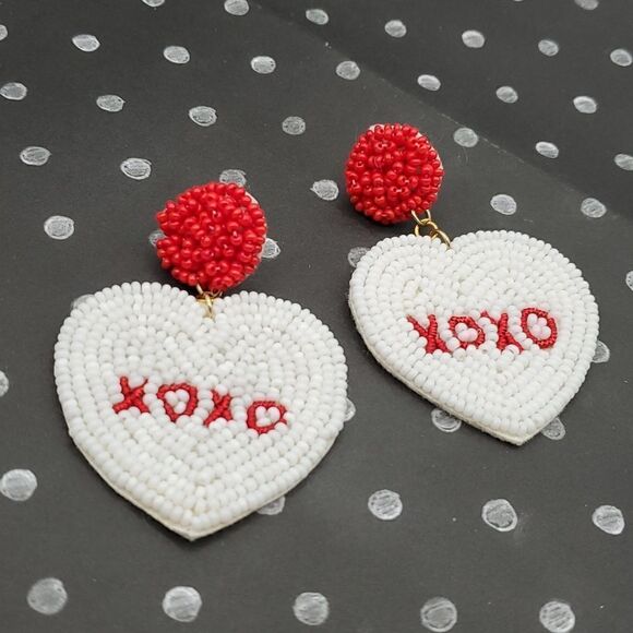 New XOXO HEART RICEBEAD VALENTINE'S EARRINGS - Picture 1 of 8